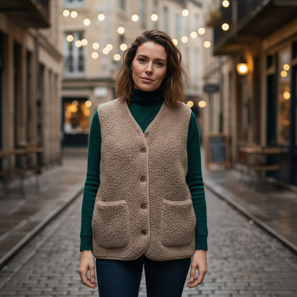Felicia | Sherpa Vest with V Neck and Button Front