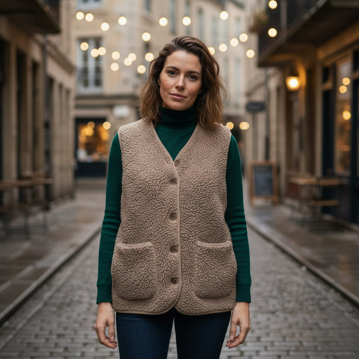 Felicia | Sherpa Vest with V Neck and Button Front
