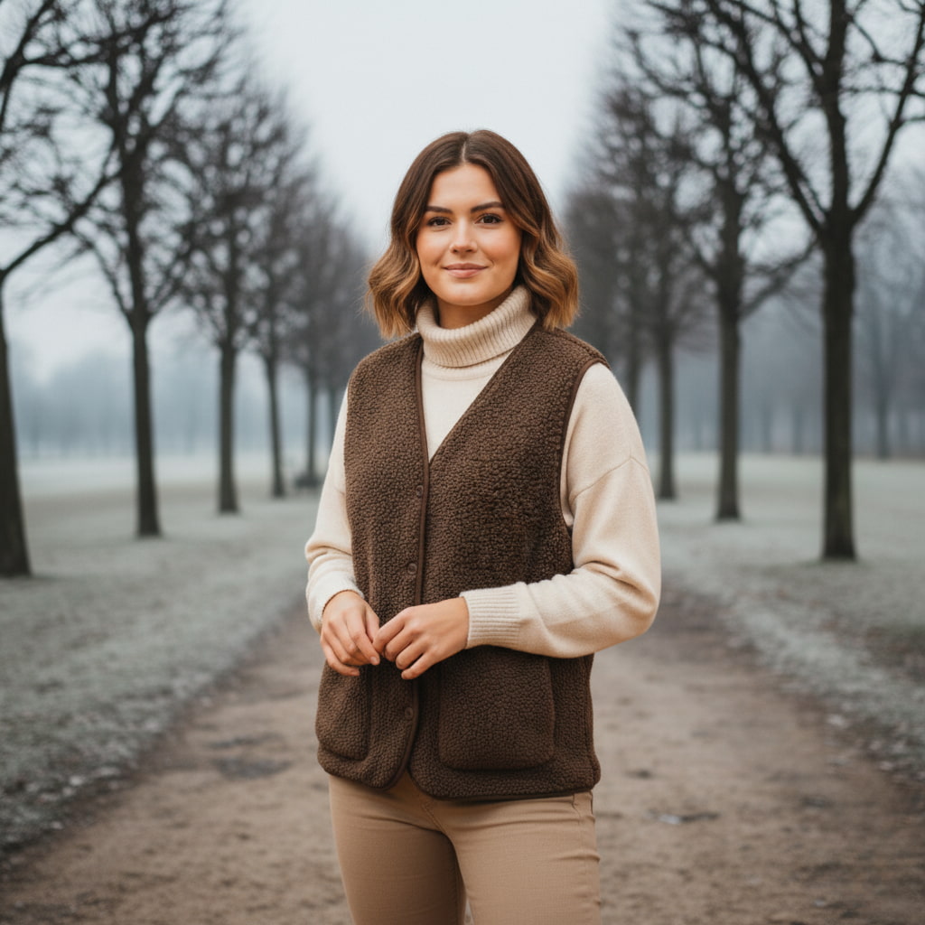 Felicia | Sherpa Vest with V Neck and Button Front
