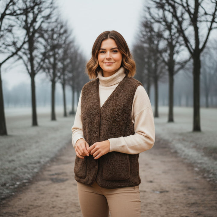 Felicia | Sherpa Vest with V Neck and Button Front