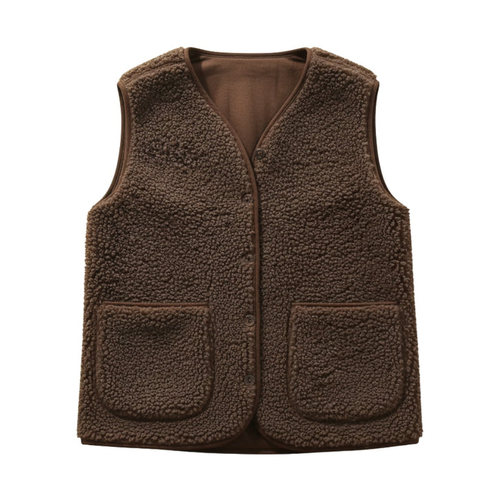 Felicia | Sherpa Vest with V Neck and Button Front