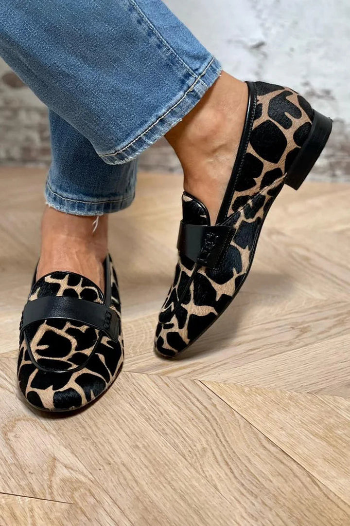 Gail | Animal Print Loafers with Slip On Style and Strap Detail