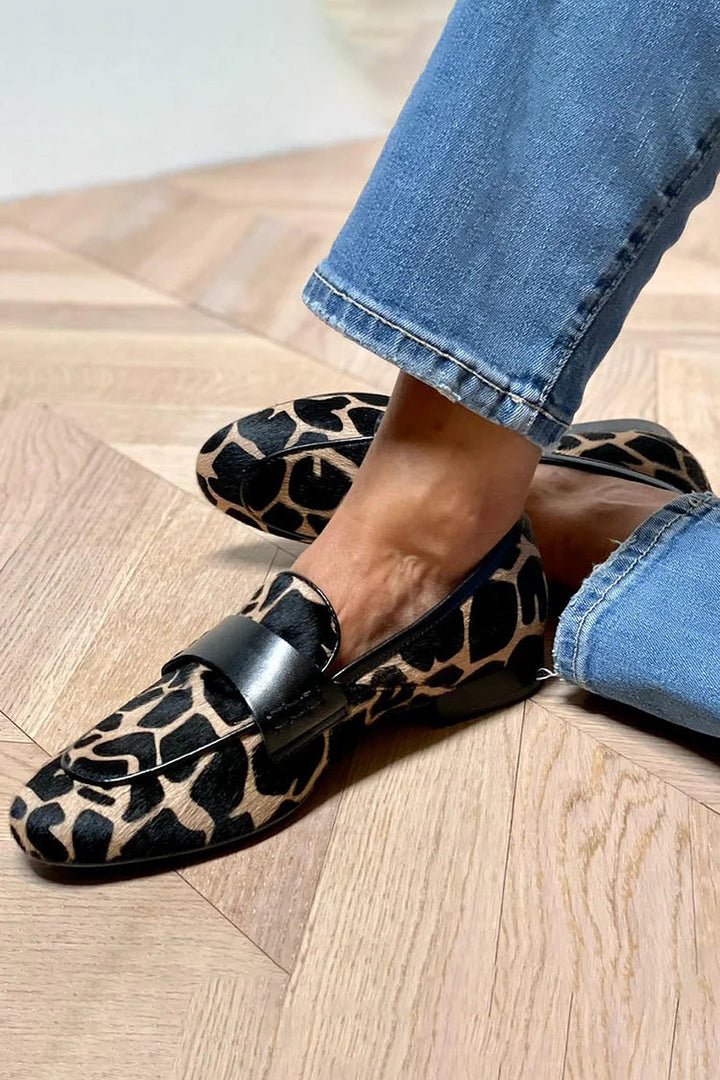 Gail | Animal Print Loafers with Slip On Style and Strap Detail
