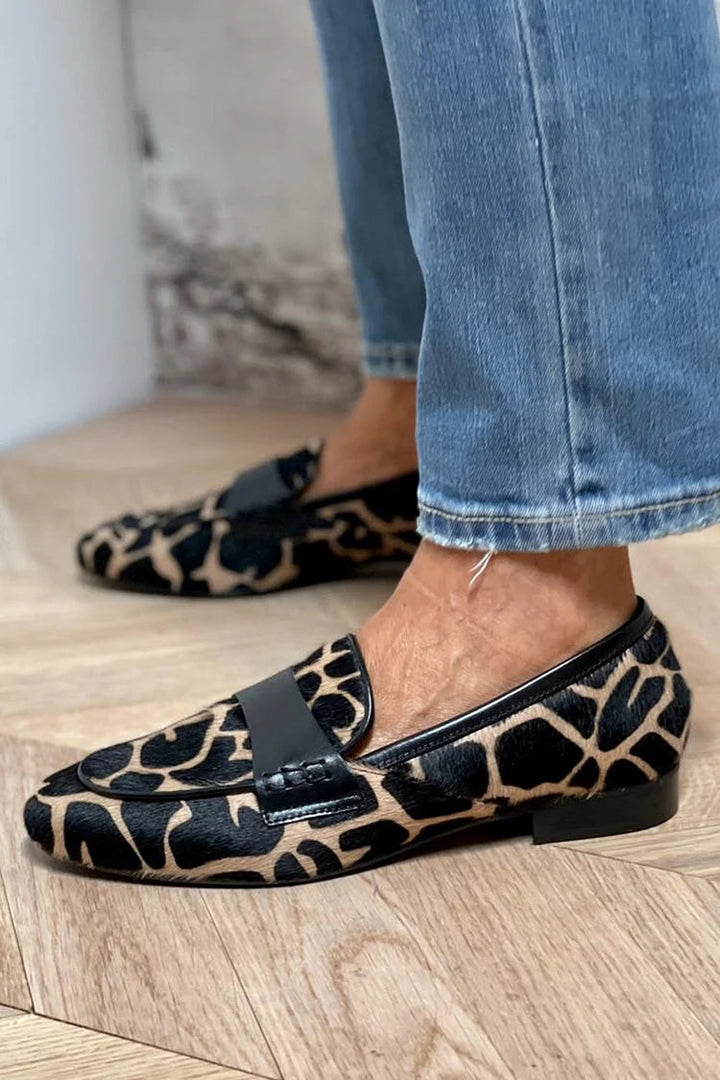 Gail | Animal Print Loafers with Slip On Style and Strap Detail