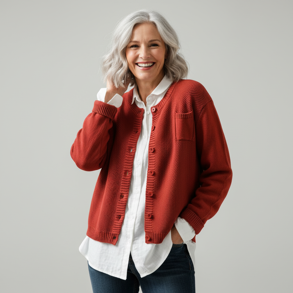 Genevieve | Cardigan with Crew Neck and Button Front