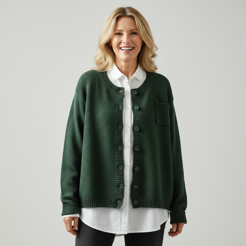 Genevieve | Cardigan with Crew Neck and Button Front