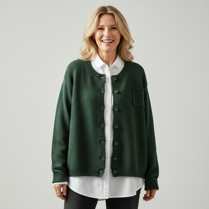 Genevieve | Cardigan with Crew Neck and Button Front