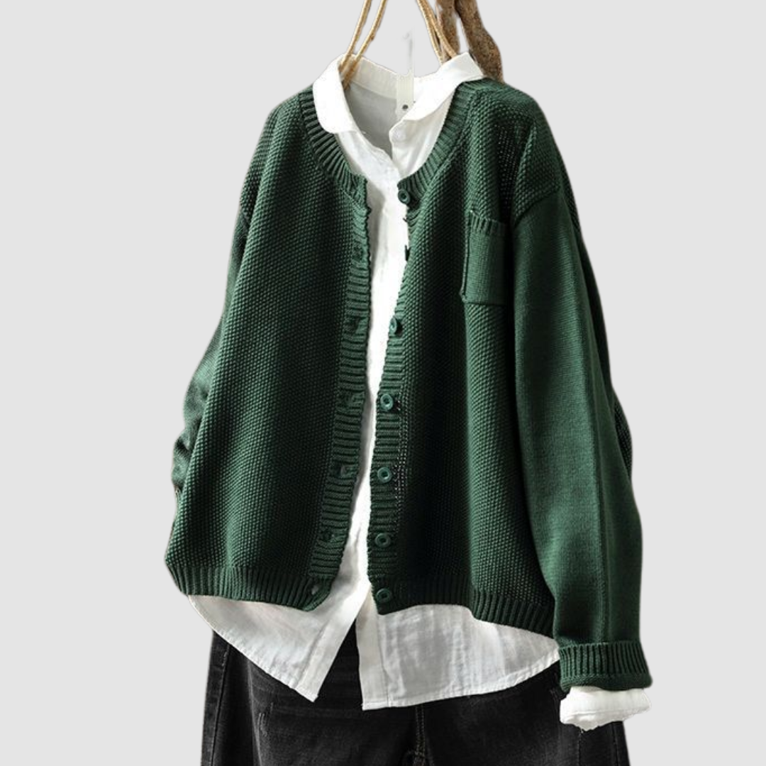 Genevieve | Cardigan with Crew Neck and Button Front