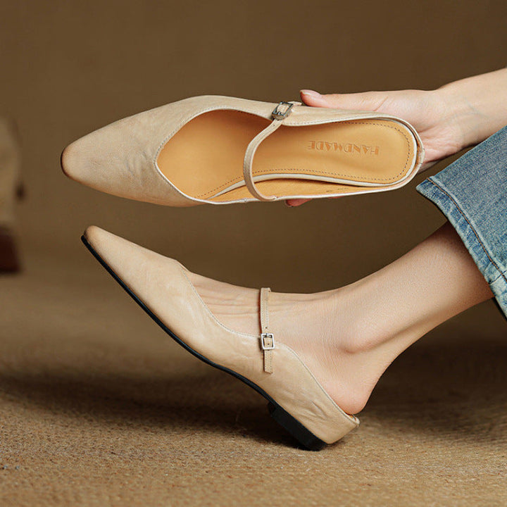 Genevieve | Mary Jane Shoes with Pointed Toe and Buckle Strap