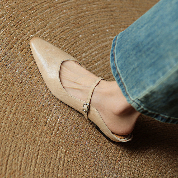 Genevieve | Mary Jane Shoes with Pointed Toe and Buckle Strap