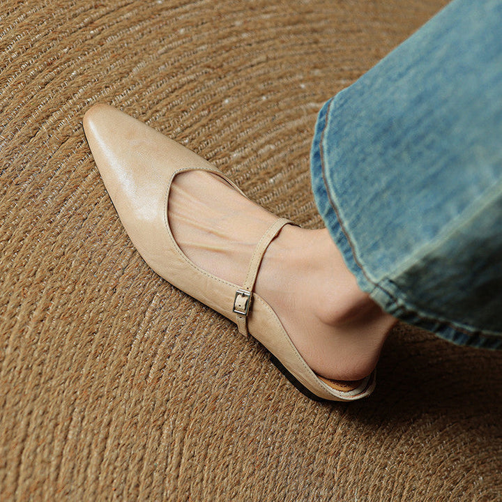 Genevieve | Mary Jane Shoes with Pointed Toe and Buckle Strap