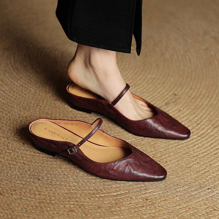 Genevieve | Mary Jane Shoes with Pointed Toe and Buckle Strap