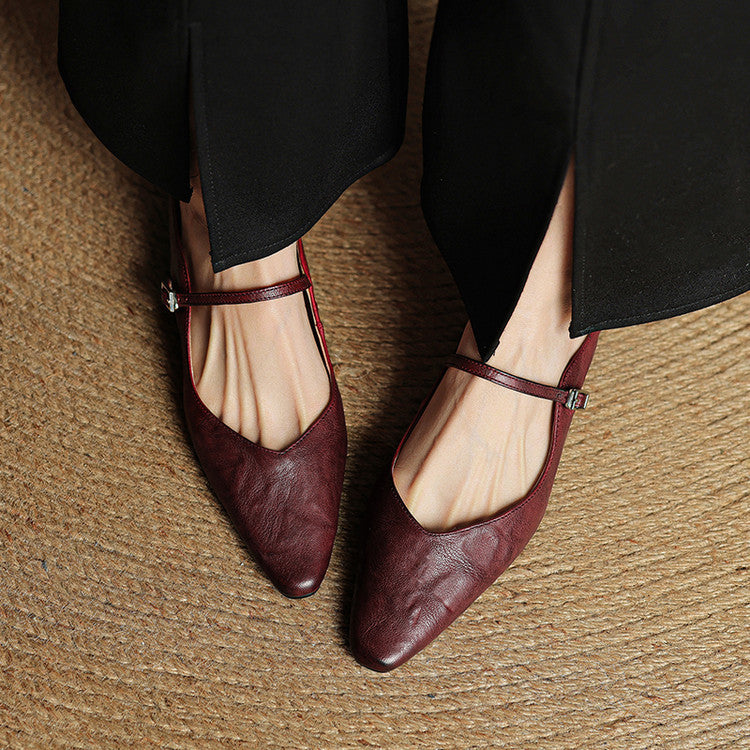 Genevieve | Mary Jane Shoes with Pointed Toe and Buckle Strap