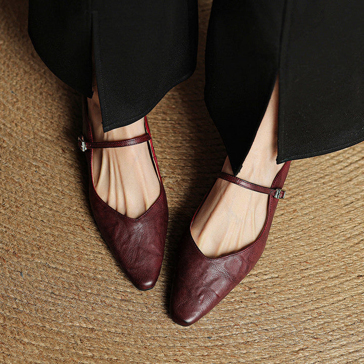 Genevieve | Mary Jane Shoes with Pointed Toe and Buckle Strap