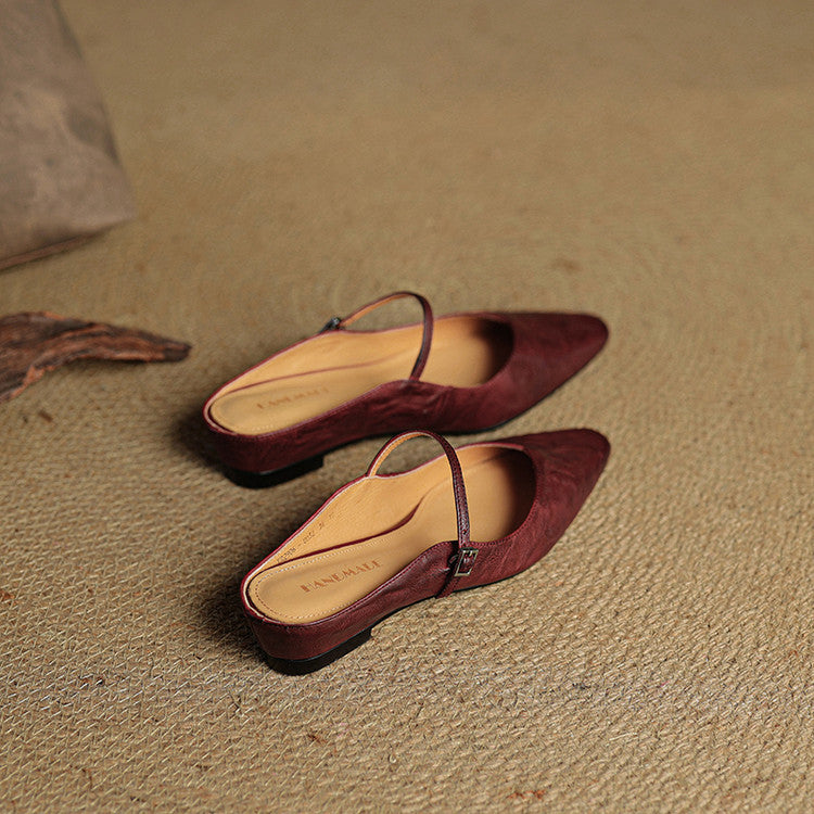 Genevieve | Mary Jane Shoes with Pointed Toe and Buckle Strap