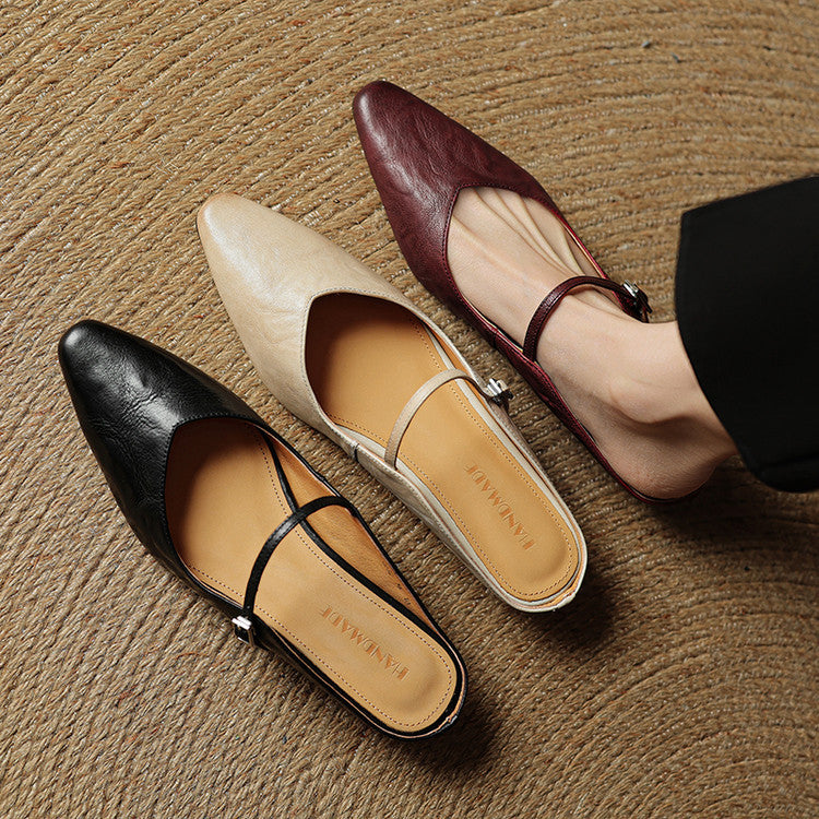 Genevieve | Mary Jane Shoes with Pointed Toe and Buckle Strap