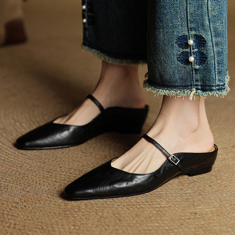 Genevieve | Mary Jane Shoes with Pointed Toe and Buckle Strap