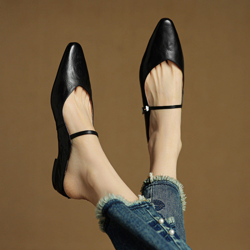 Genevieve | Mary Jane Shoes with Pointed Toe and Buckle Strap
