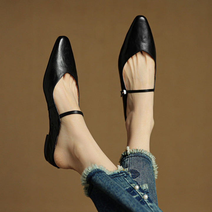 Genevieve | Mary Jane Shoes with Pointed Toe and Buckle Strap
