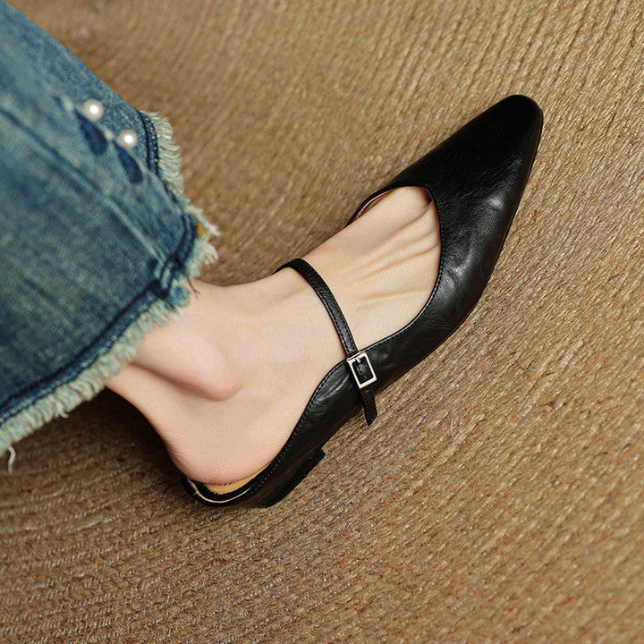 Genevieve | Mary Jane Shoes with Pointed Toe and Buckle Strap