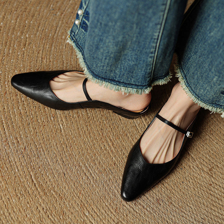 Genevieve | Mary Jane Shoes with Pointed Toe and Buckle Strap