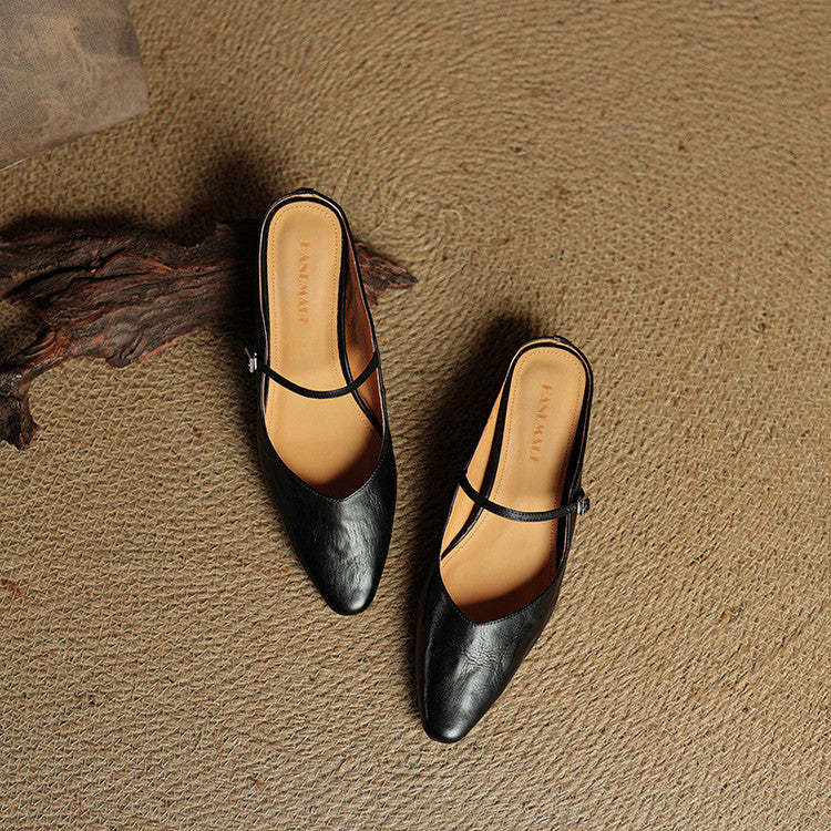 Genevieve | Mary Jane Shoes with Pointed Toe and Buckle Strap