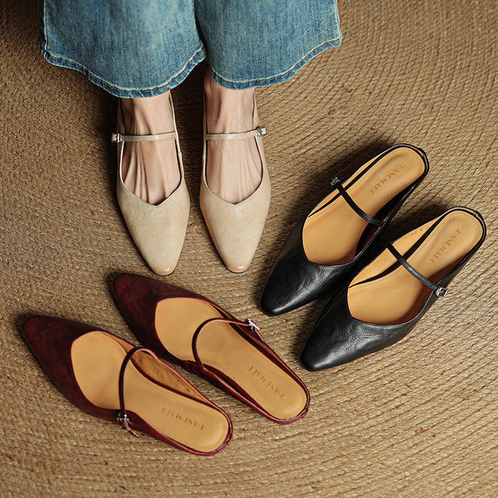 Genevieve | Mary Jane Shoes with Pointed Toe and Buckle Strap