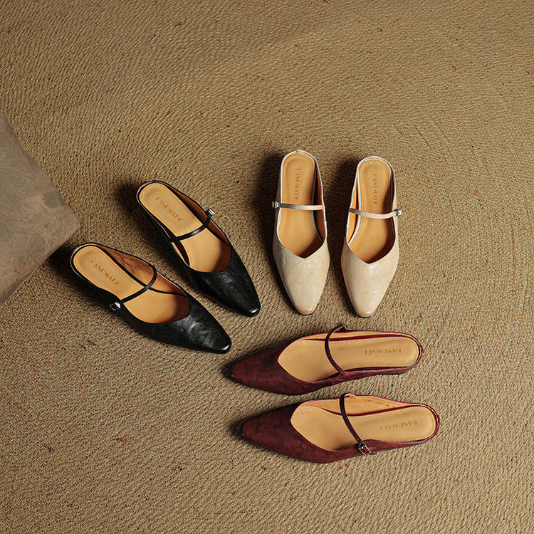 Genevieve | Mary Jane Shoes with Pointed Toe and Buckle Strap