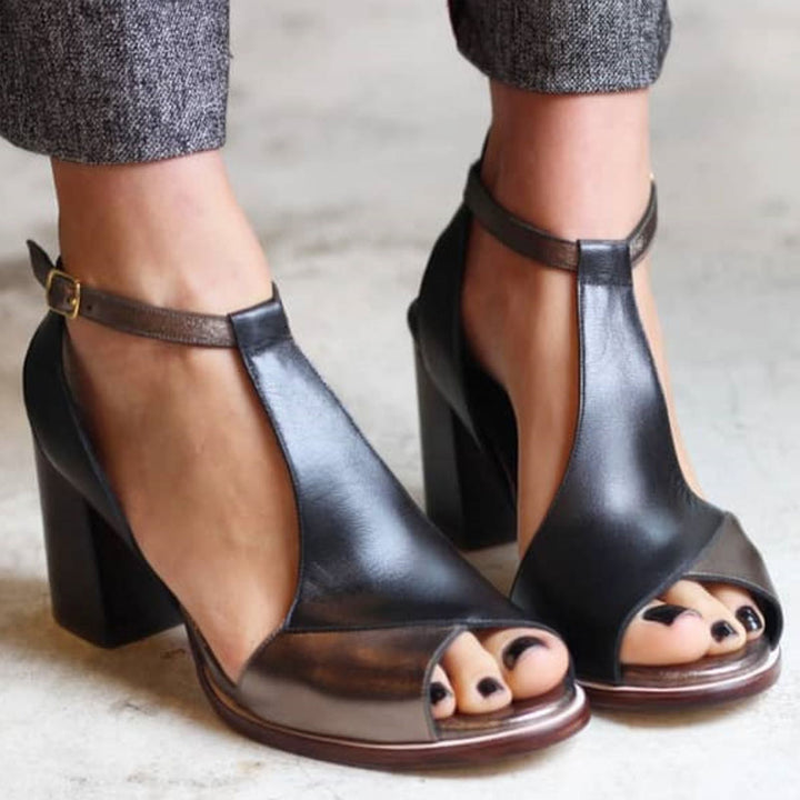 Georgette | Block Heel Sandals with Peep Toe and Ankle Strap