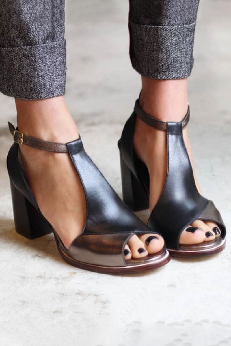 Georgette | Block Heel Sandals with Peep Toe and Ankle Strap