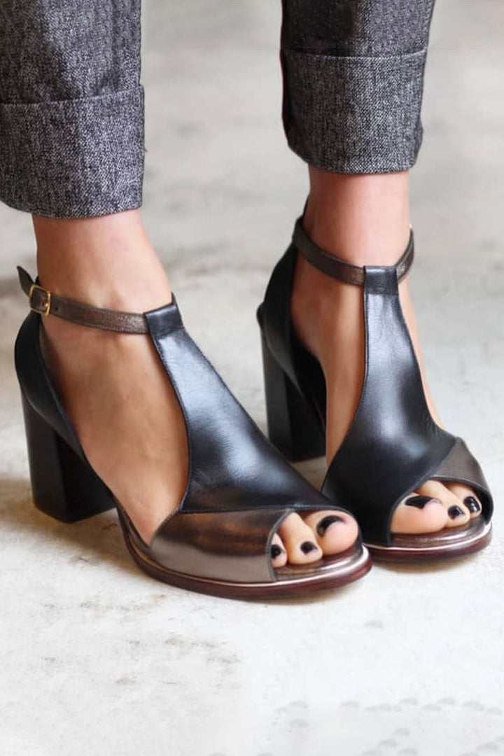 Georgette | Block Heel Sandals with Peep Toe and Ankle Strap