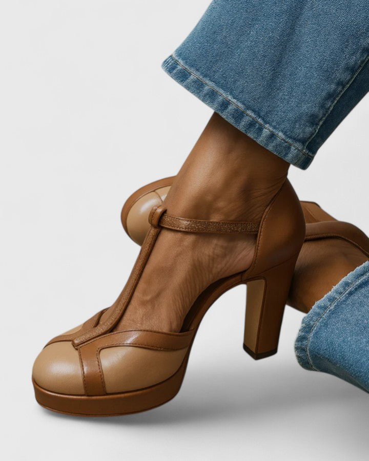 Georgette | T-Strap Platform Heels with Round Toe and Block Heel