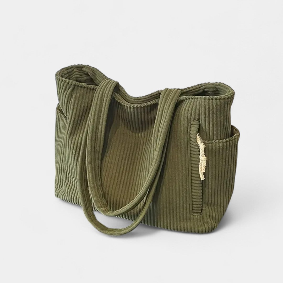 Gloria | Corduroy Tote Bag with Exterior Pockets and Shoulder Straps
