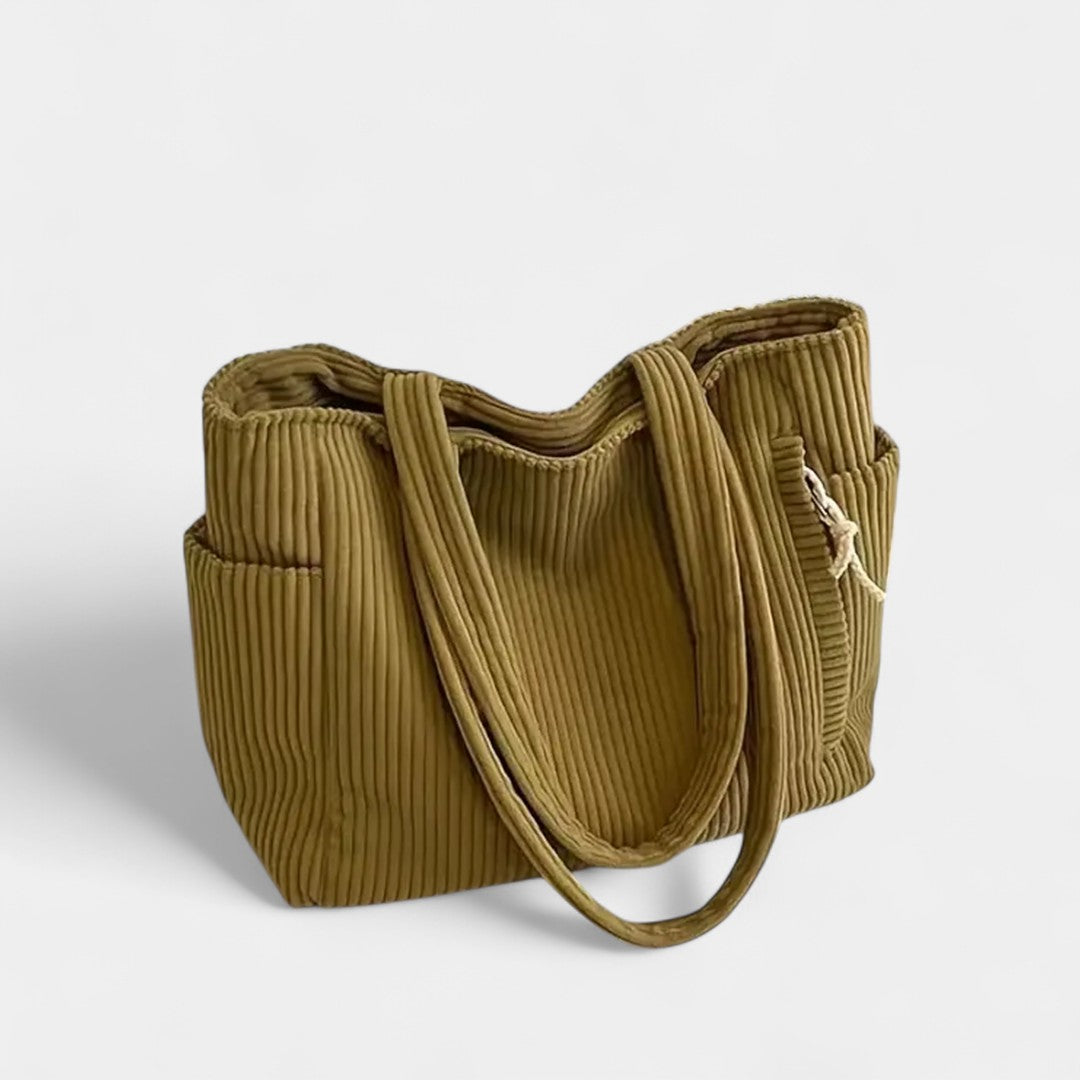 Gloria | Corduroy Tote Bag with Exterior Pockets and Shoulder Straps