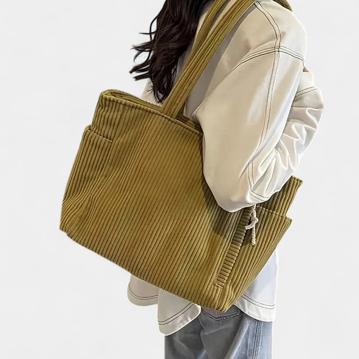 Gloria | Corduroy Tote Bag with Exterior Pockets and Shoulder Straps