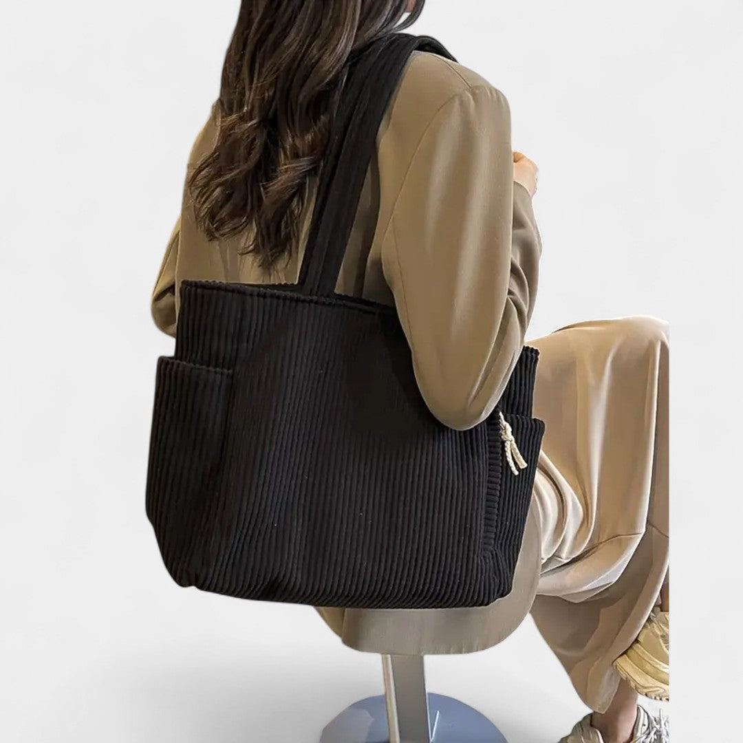 Gloria | Corduroy Tote Bag with Exterior Pockets and Shoulder Straps
