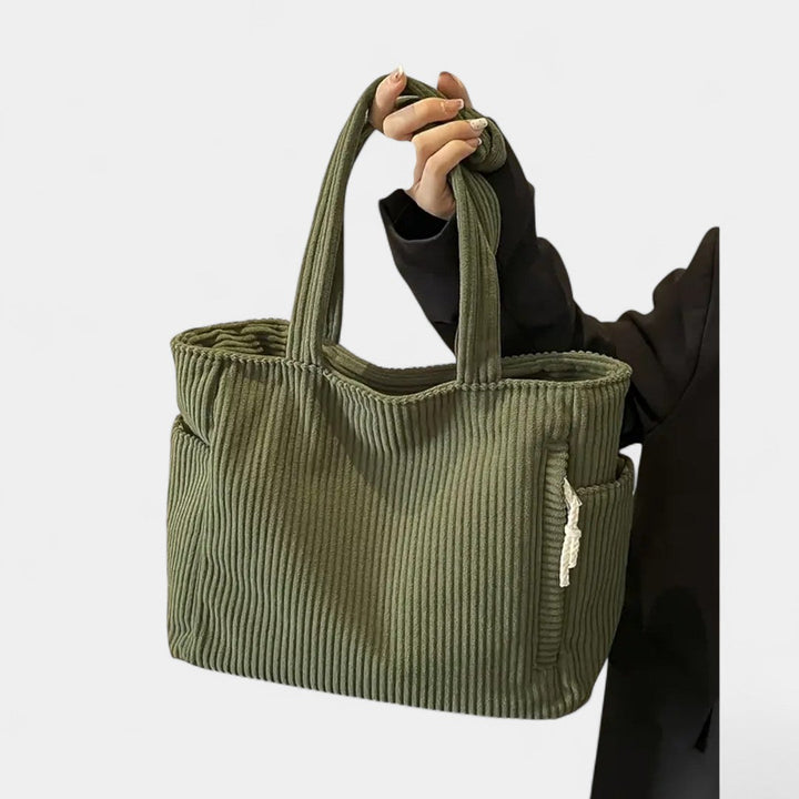 Gloria | Corduroy Tote Bag with Exterior Pockets and Shoulder Straps