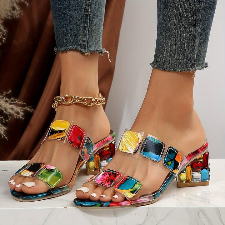 Gwendolyn | Slide Sandals with Block Heel and Embellished Accents