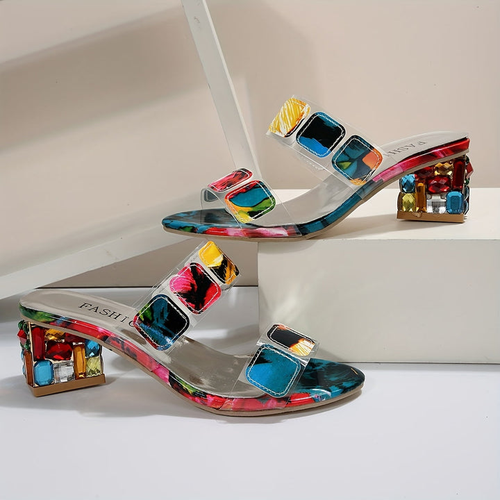 Gwendolyn | Slide Sandals with Block Heel and Embellished Accents