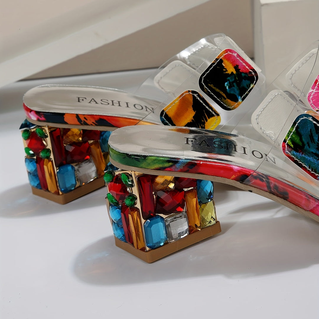 Gwendolyn | Slide Sandals with Block Heel and Embellished Accents