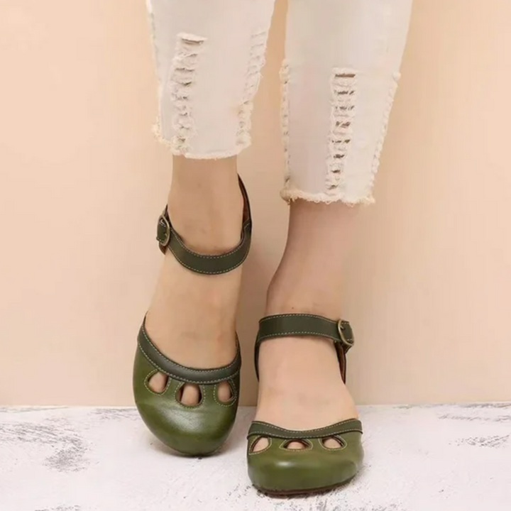 Hannah | Mary Jane Sandals with Adjustable Ankle Strap and Cutout Detail