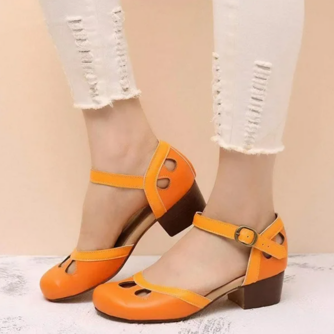 Hannah | Mary Jane Sandals with Adjustable Ankle Strap and Cutout Detail