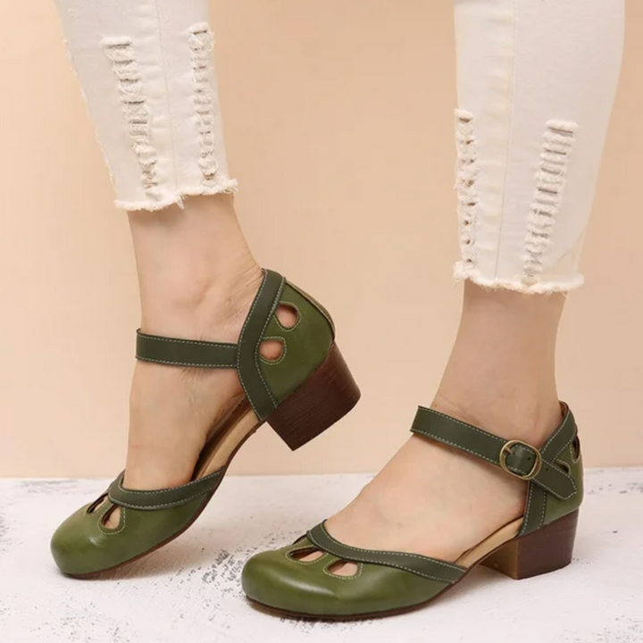 Hannah | Mary Jane Sandals with Adjustable Ankle Strap and Cutout Detail