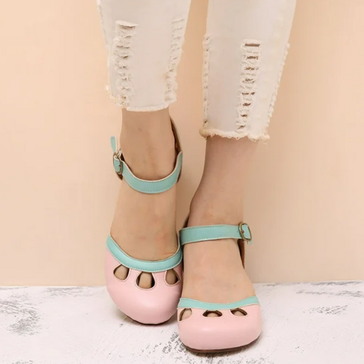 Hannah | Mary Jane Sandals with Adjustable Ankle Strap and Cutout Detail