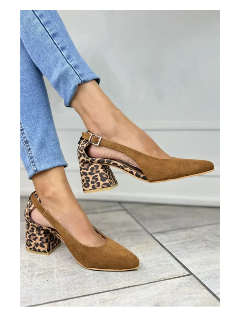 Helen | Leopard Print Slingback Heels with Block Heel and Buckle Strap