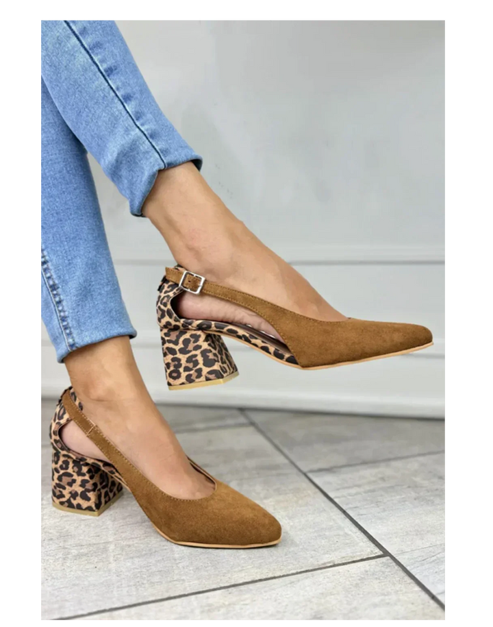 Helen | Leopard Print Slingback Heels with Block Heel and Buckle Strap