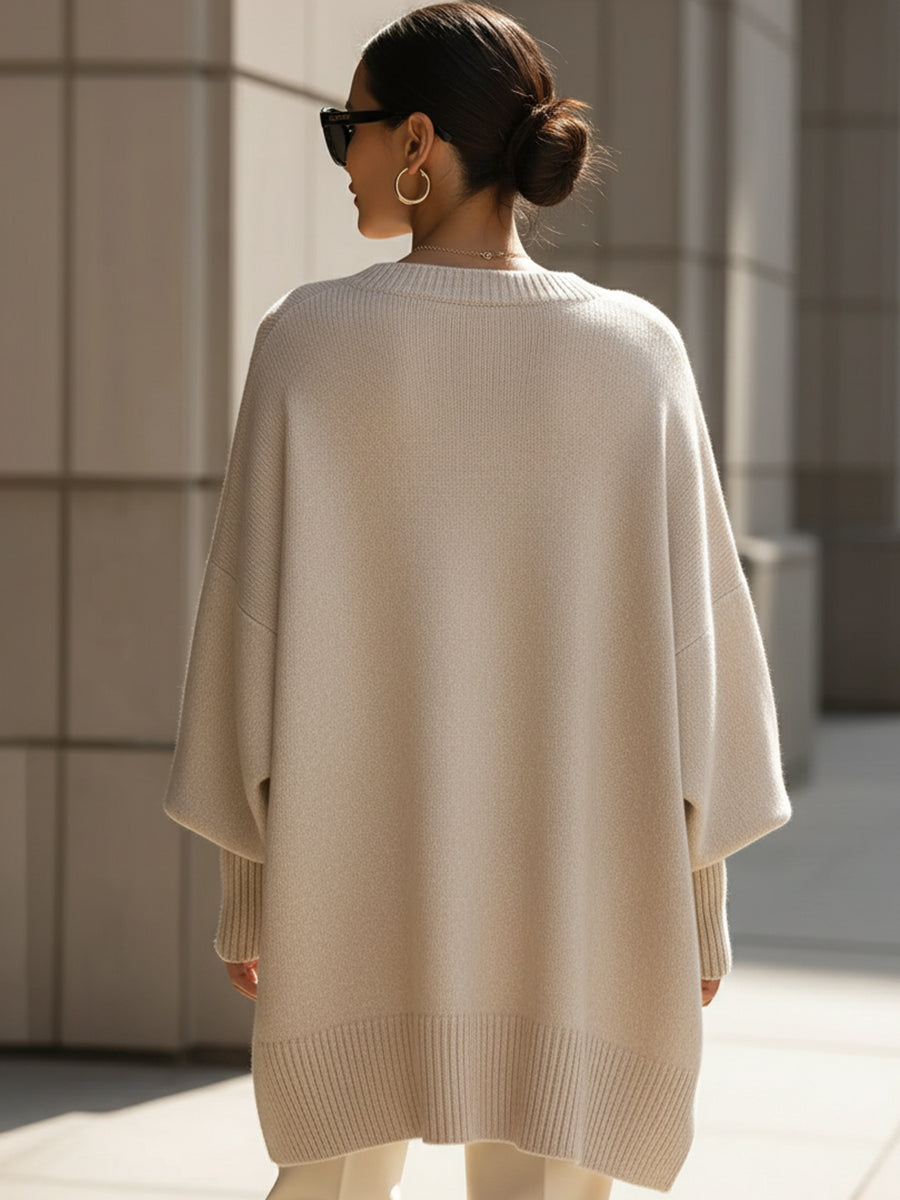 Helen | Oversized Poncho Sweater with Dropped Shoulders and Ribbed Hem