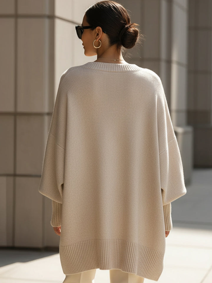Helen | Oversized Poncho Sweater with Dropped Shoulders and Ribbed Hem