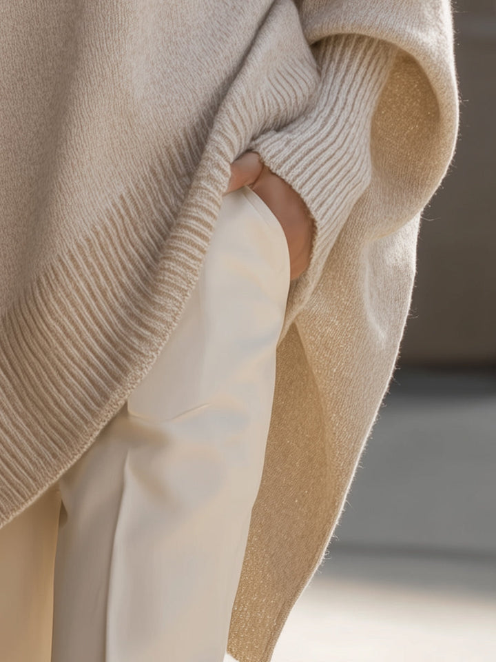 Helen | Oversized Poncho Sweater with Dropped Shoulders and Ribbed Hem