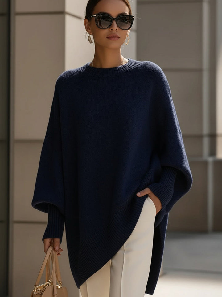 Helen | Oversized Poncho Sweater with Dropped Shoulders and Ribbed Hem